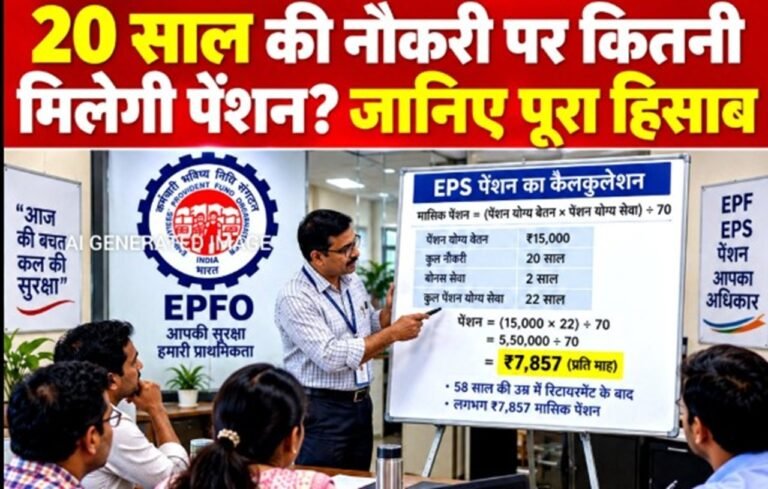 EPFO EPS Pension Calculation: अगर 20 साल की नौकरी में ₹22,000 सैलरी है तो कितनी मिलेगी मासिक पेंशन? समझें पूरा गणित