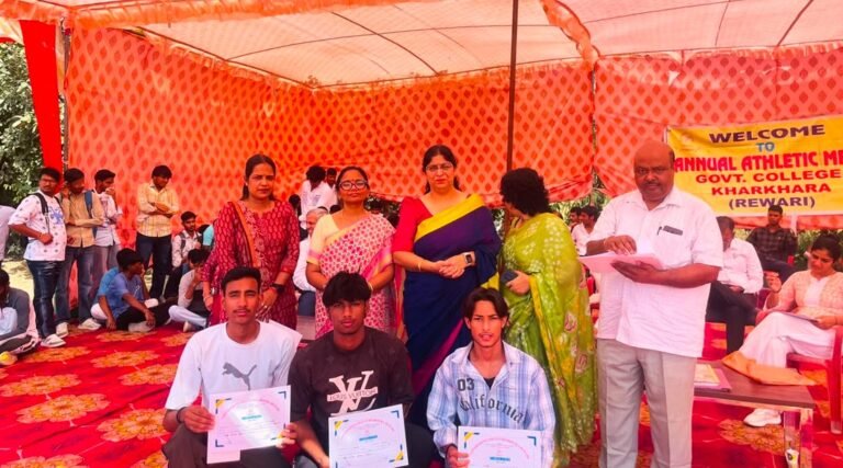 राजकीय महाविद्यालय खरकड़ा  में 14वीं वार्षिक खेलकूद प्रतियोगिता: सपना और विकास बने सर्वश्रेष्ठ एथलीट